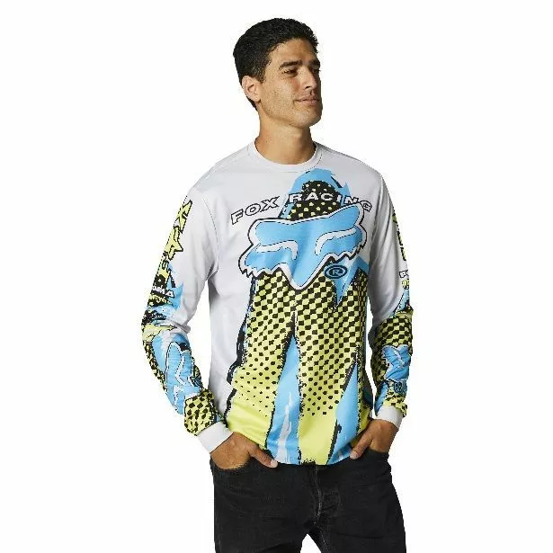Fox Brushed Grey Blue Yellow Long Sleeve Jersey 3 Fox Brushed Grey Blue Yellow Long Sleeve Jersey