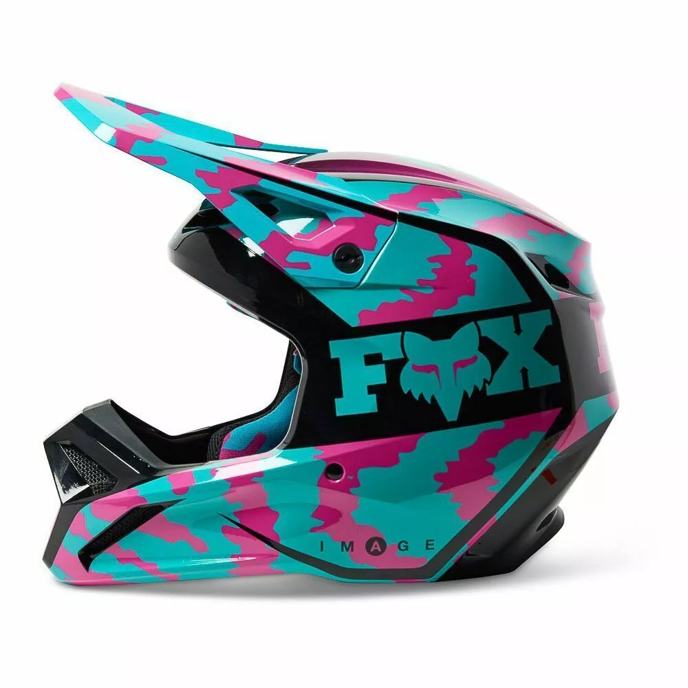 Fox 2023 V1 Nuklr Youth Helmet - Teal/Pink - M 5 Fox 2023 V1 Nuklr Youth Helmet - Teal/Pink - M - Image 3